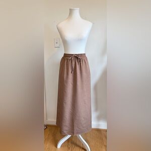 Brown Pull-On Maxi Skirt Minimalist A-Line Elastic Waist Drawstring XL Cyrus